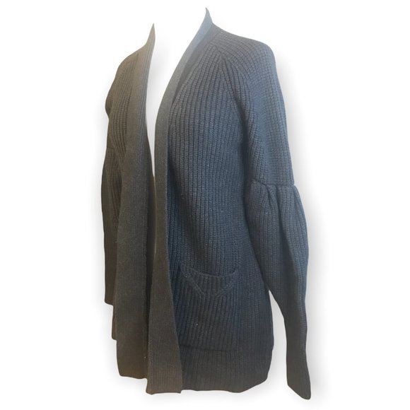 ANTHROPOLOGIE KNITTED & KNOTTED DARK Gray MAJELLA Open Front WOOL BLEND CARDIGAN - Picture 6 of 8